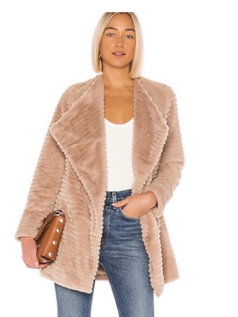 BB Dakota by Steve Madden Plush Open-Front Teddy Jacket - Blush Tan